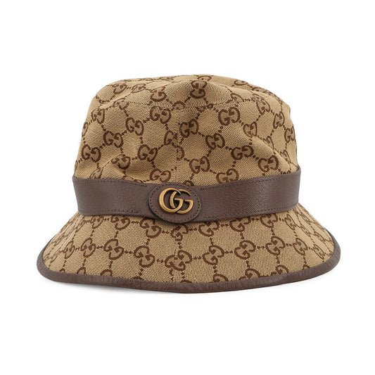 GUCCI GG Canvas Fedora Hat Size M Beige/Brown576587 Canvas Leather