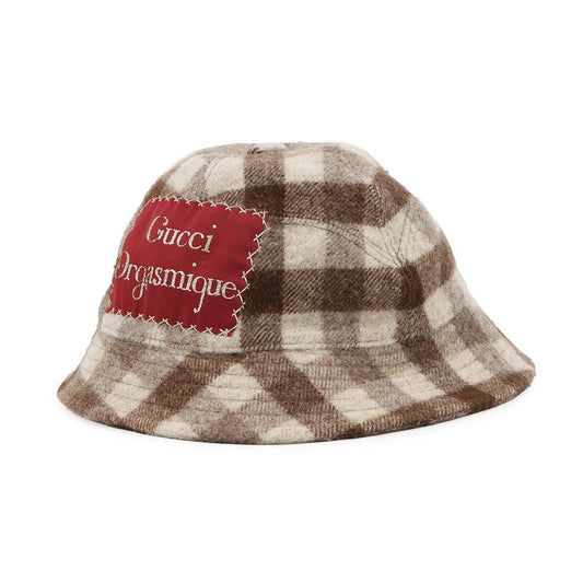 GUCCI checked fedora hat Size M Brown627041 Wool 100%