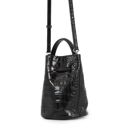 BALENCIAGA Drawstring 2-Way Bucket Bag Black638342 Croco embossed Size XS