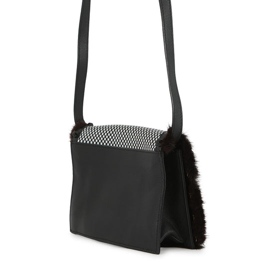 FENDI Check Shoulder Bag Black/White8BT203 Leather Fur