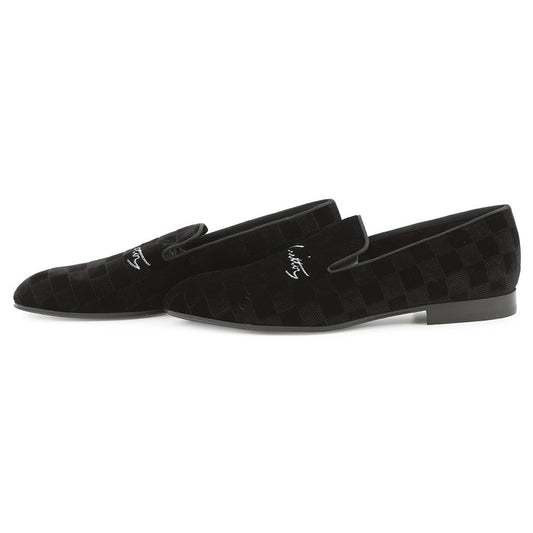 LOUIS VUITTON Auteuil line Damier loafers with embroidery logo Black Velour Size 8L