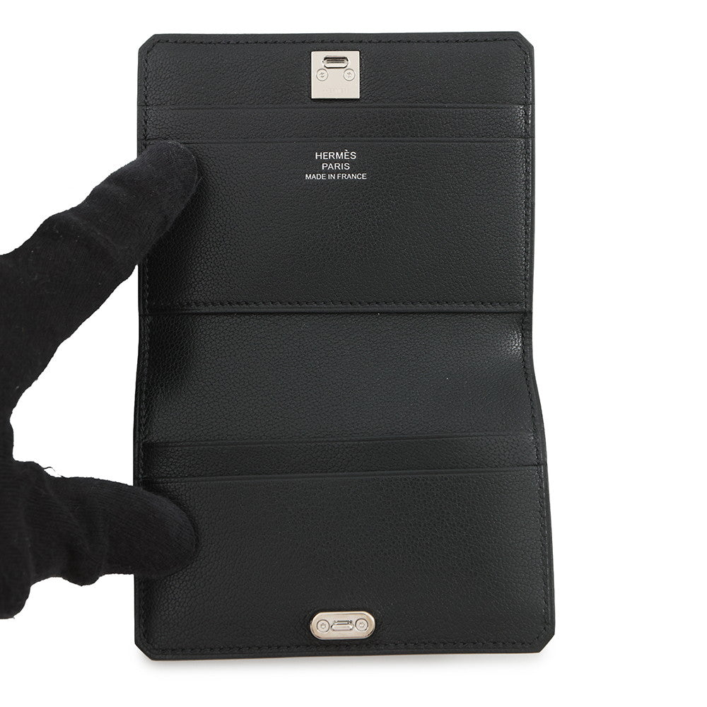 HERMES Medall Card Case Black Chevre Shamqila