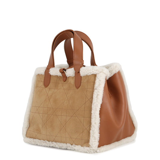 Dior To Jules Macrocannage Handbag Beige/Brown/EcruWhiteM2821OMMZ Shearling suede Size Medium