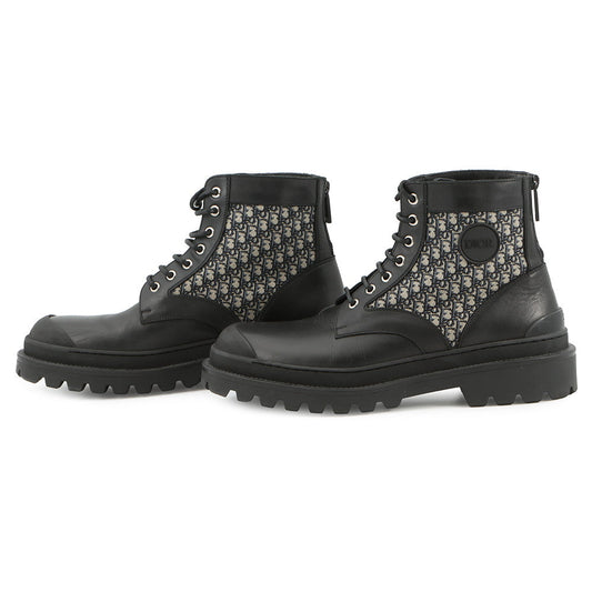Dior Oblique Explorer short boots Black/Gray3BO296ZKD Leather Canvas Size 42