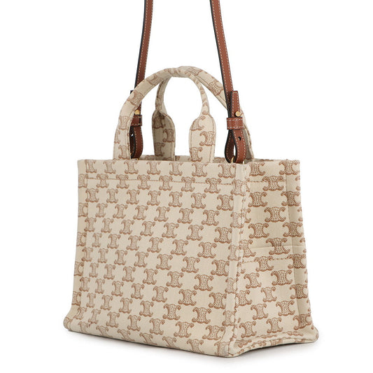 CELINE Triomphe Covertise 2WAY Bag Beige/Brown199162FRF Canvas Leather Size Small
