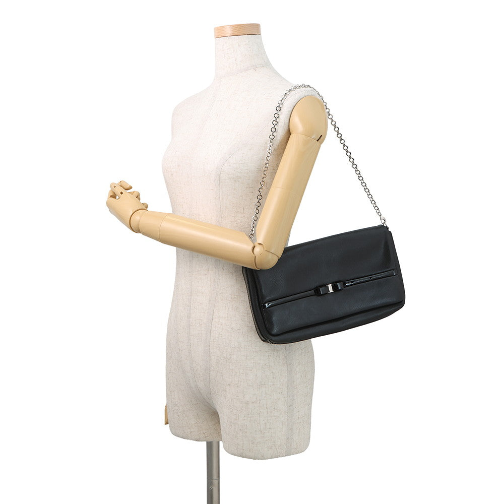 Ferragamo Vala ChainShoulder Bag Black21C671 Leather Patent Leather