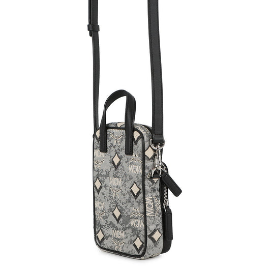 MCM Vintage Jacquard Phone Shoulder Bag Black/Gray/WhiteMMRBATQ02EG001 Canvas Leather