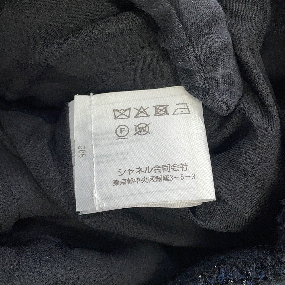 CHANEL Tweed Double-Breasted Coat Size 34 Black/NavyP64017 Cotton49% Polyamide31% Acryl20%