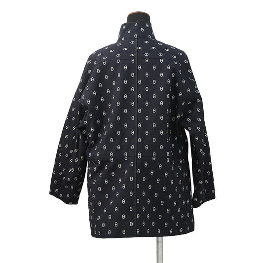 HERMES Short coat, reversible, Chaine d'Ancre print Size 34 Blue Marine Cotton98% Polyurethane2% Polyester100%