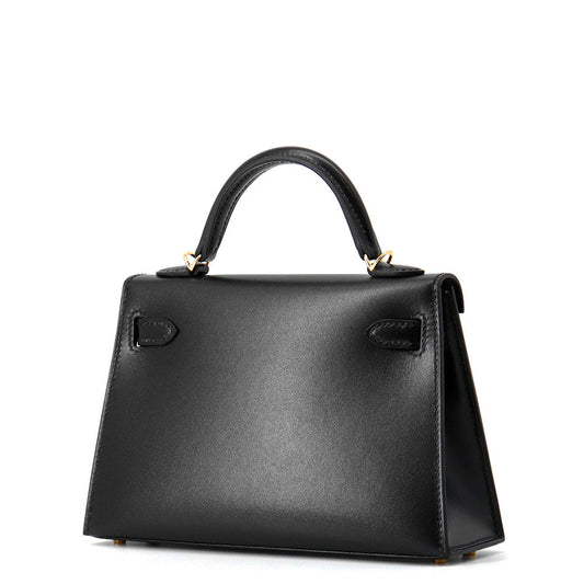 HERMES Mini Kelly 2 Black Box Calf Leather Size K AP 448 SN
