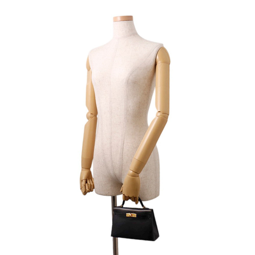 HERMES Mini Kelly 2 Black Box Calf Leather Size K AP 448 SN