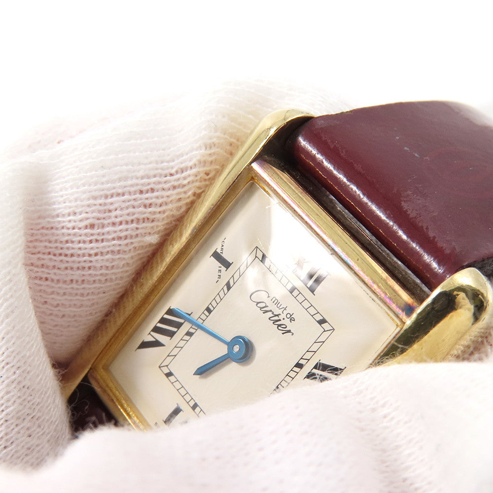 CARTIER Must Tank SM Vermeil H29mm×W22mm Gold Plated Leather White DialW1013654