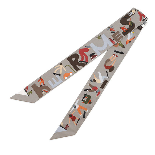 HERMES Twilly figures libres Etoupe/Blanc/Khaki Silk100%