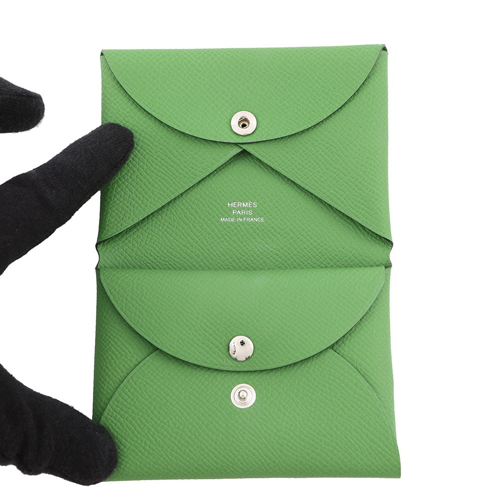 HERMES Calvi Duo Vert Yucca Epsom