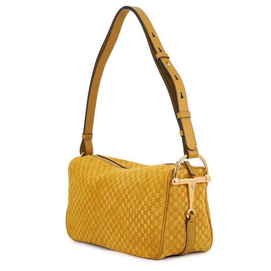 GUCCI Half Horsebit Medium Shoulder Bag Mustard Yellow860787 GG Suede Leather