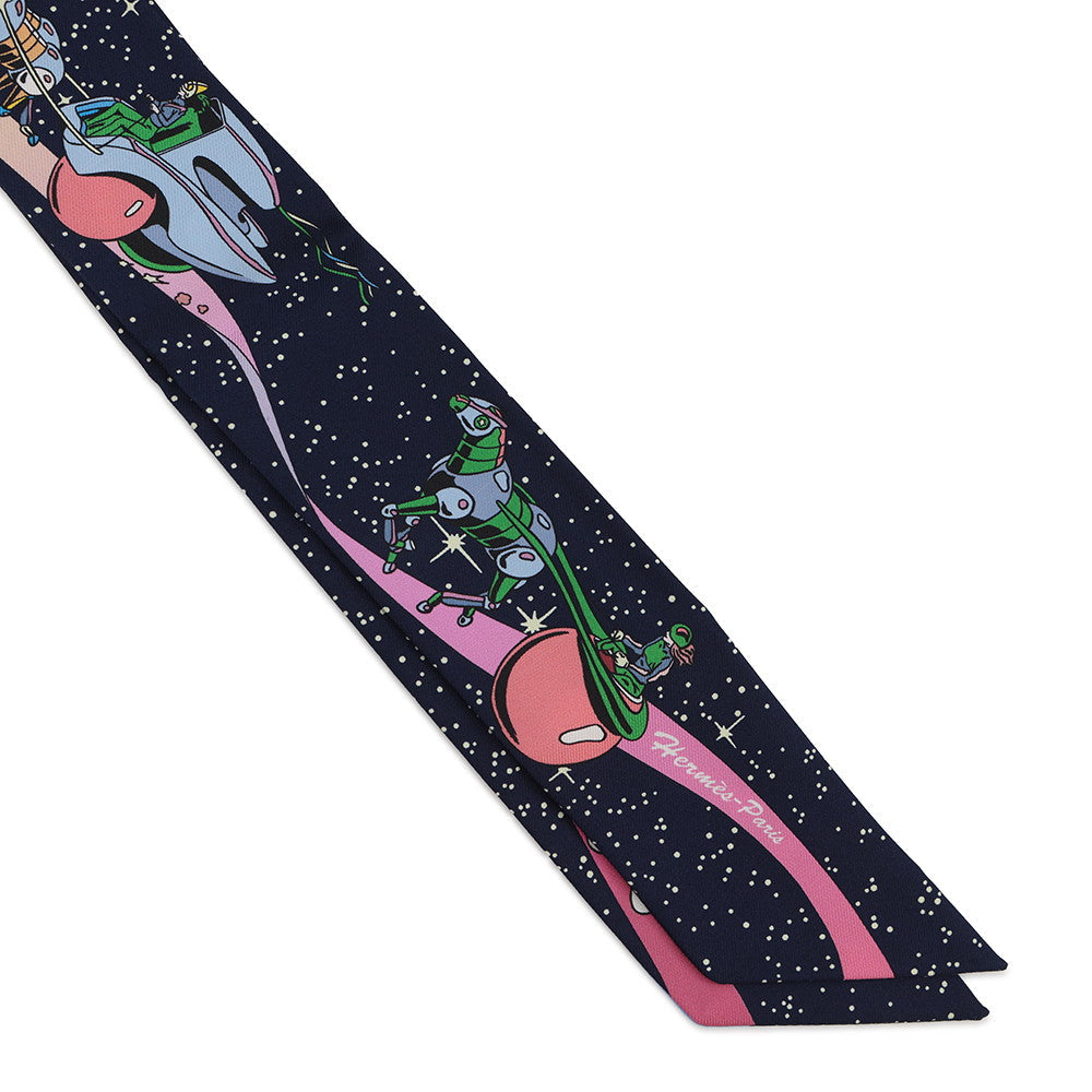 HERMES Twilly Space Derby Marine/Rose/Multicolor Silk100%