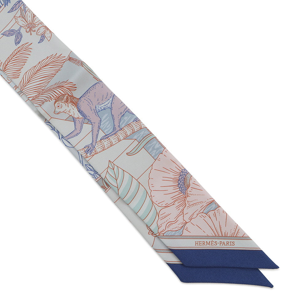 HERMES Twilly Precious Paradise HERMES Spring/Summer 2024 Gris Perle/Blue/Rose Pearl Silk100%