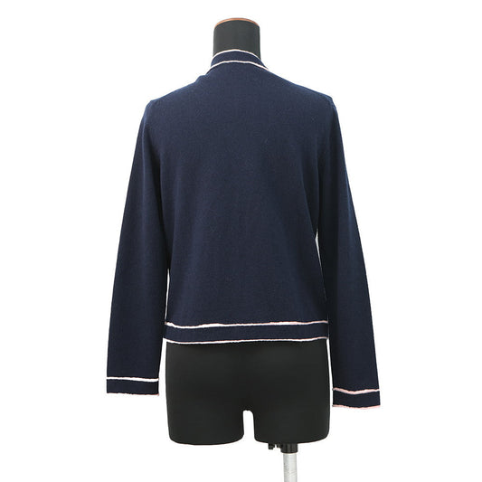 CHANEL No5Button Collarless Cardigan Size 36 NavyP70793 K10084 NC238 Cashmere100%