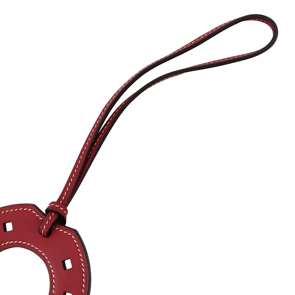 HERMES Paddockfaire Cheval Horseshoe Bag Charm Rouge Grenat Swift Leather