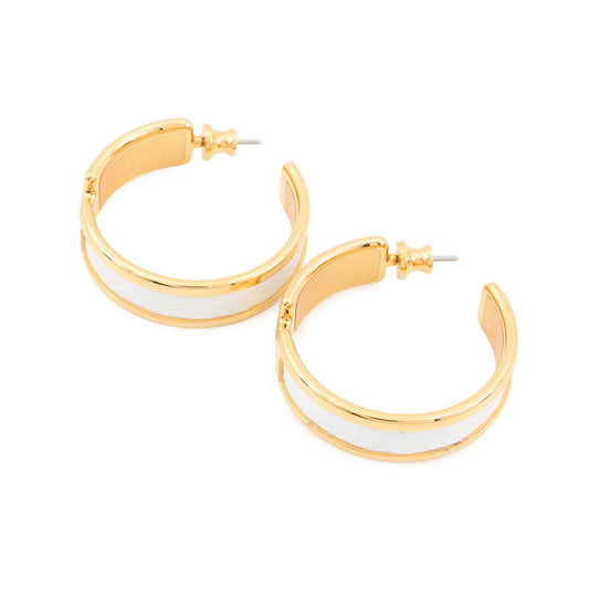 HERMES Olymp Earrings White Epsom Gold Plated