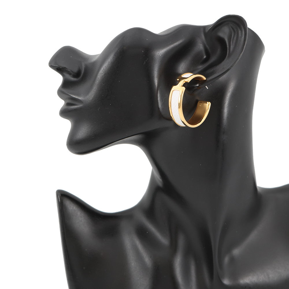 HERMES Olymp Earrings White Epsom Gold Plated