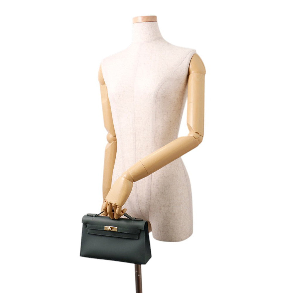 HERMES PochetteKelly Vert Mangrove Swift Leather