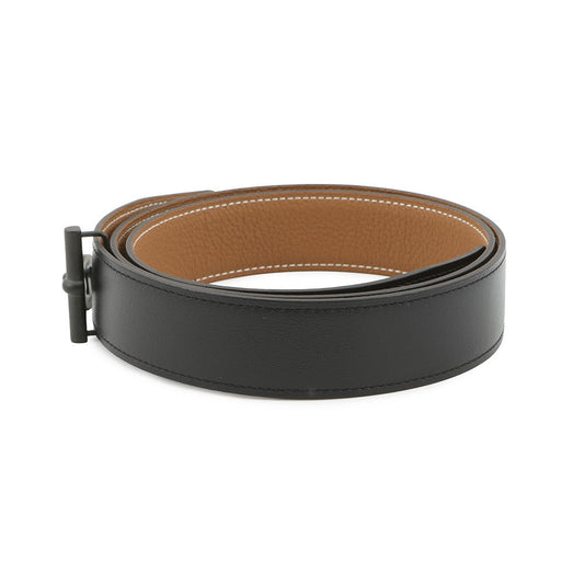 HERMES Yachting Belt Size 95/1.3" Black/Gold Box Calf Leather Epsom
