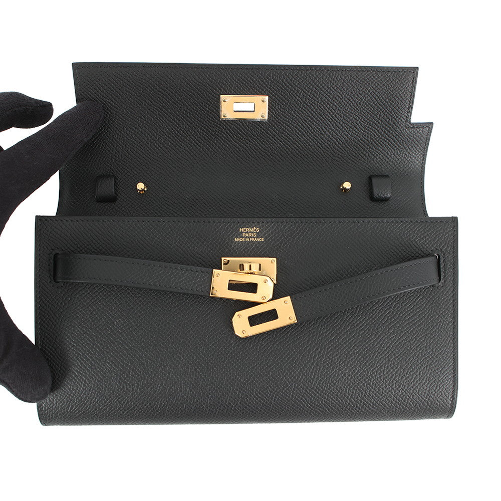 HERMES Kelly wallet long to go Black Epsom