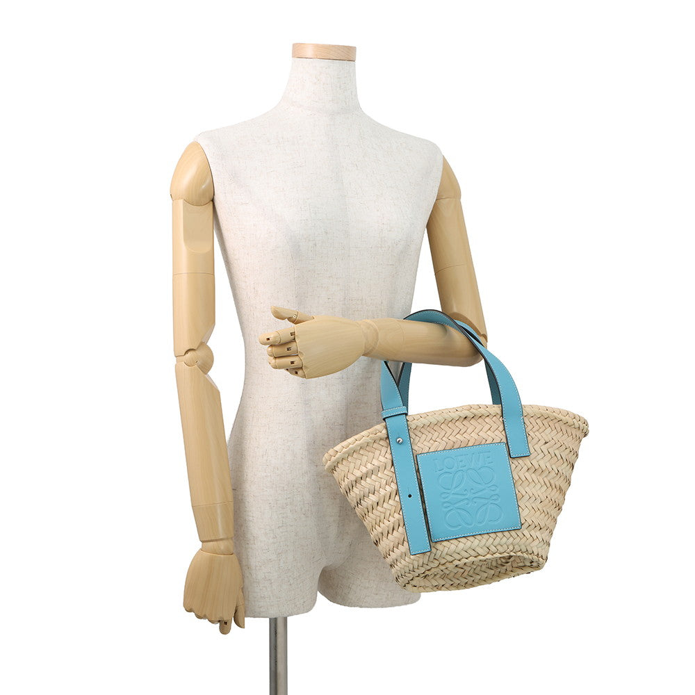 LOEWE Anagram basket bag Light Blue/Natural327.02.S93 Raffia Leather Size Small