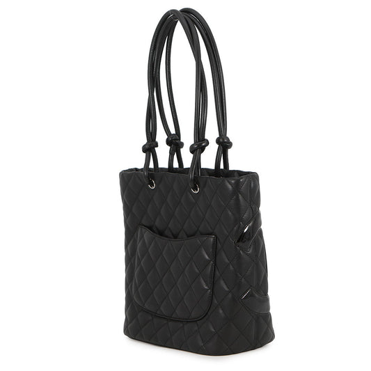 CHANEL Cambon line Tote Bag BlackA25167 Lambskin Patent Leather Size Medium