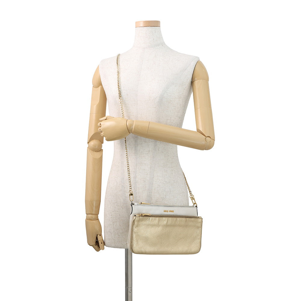MIUMIU ChainShoulder Bag White/Gold Leather