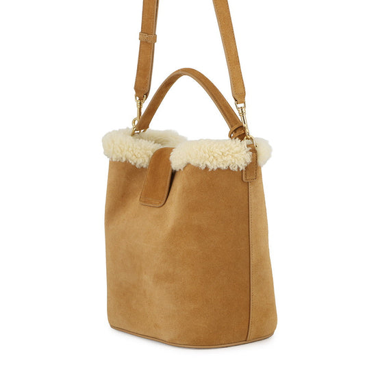 CELINE Louise 2-way Bag Cigarette/Cream116613GFT.18CM Suede Shearling Size Medium