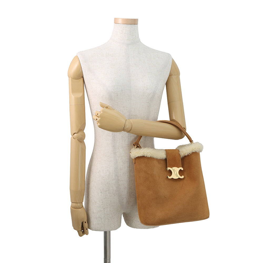 CELINE Louise 2-way Bag Cigarette/Cream116613GFT.18CM Suede Shearling Size Medium