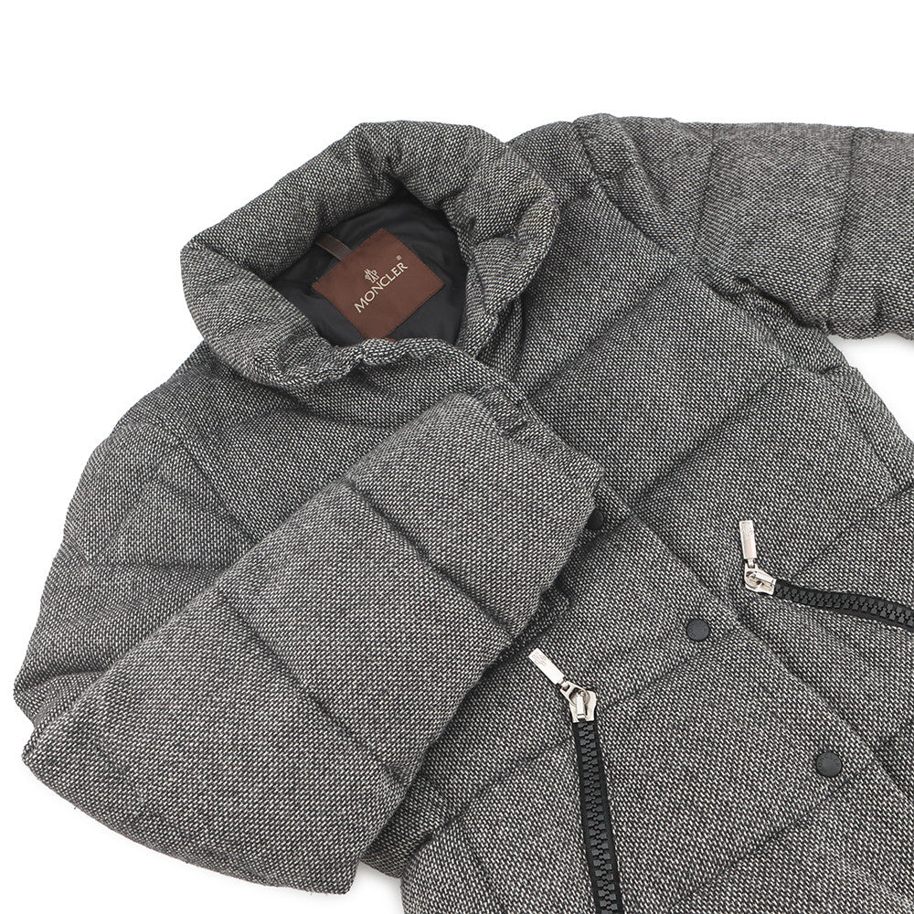 MONCLER Tweed Down Jacket Black/Gray Wool 100%