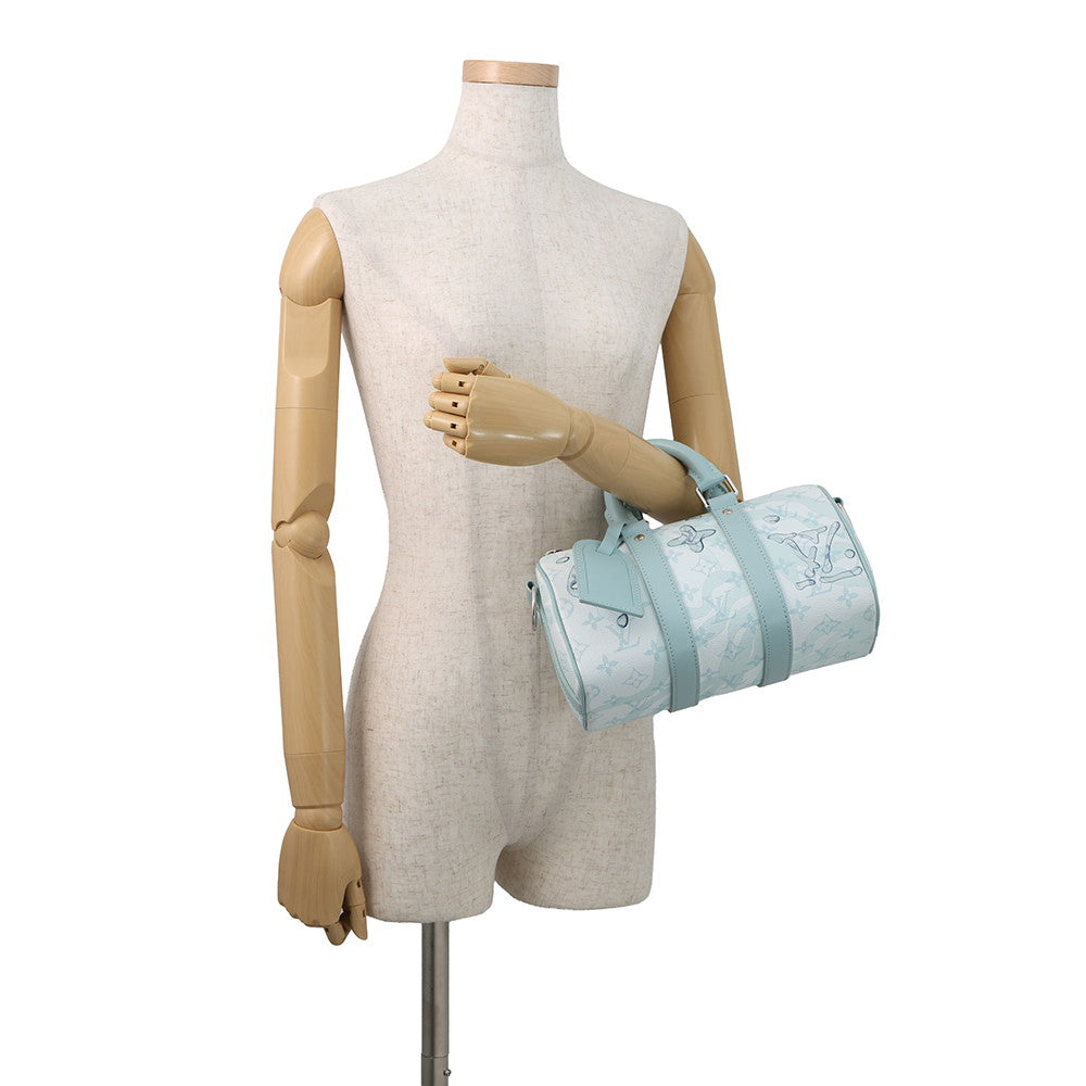 LOUIS VUITTON Keepall Bandouliere Light BlueM22527 Monogram Aqua Garden Size 25