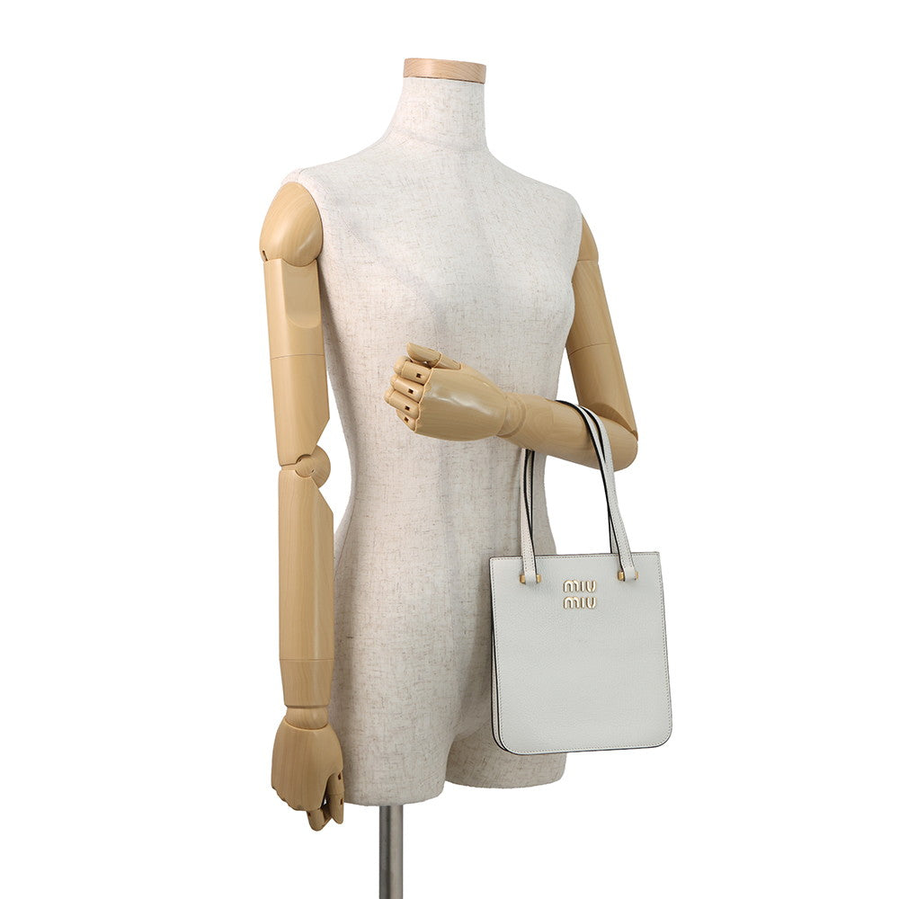 MIUMIU Madras Square Tote 2-Way Bag White5BA231_2AJB_F0009 Leather