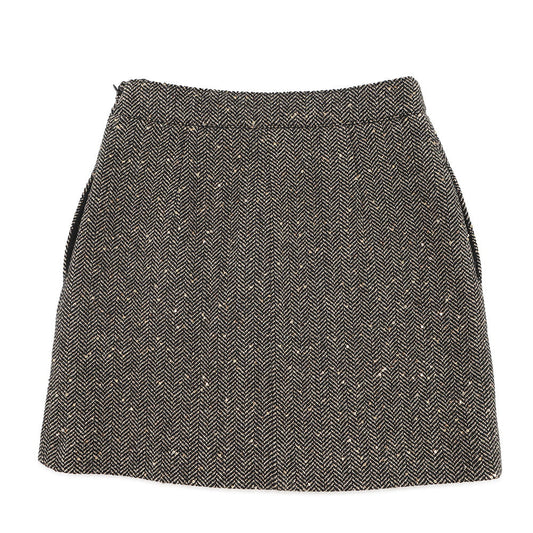 CELINE Box Pleated Tweed Skirt Size 38 Black/Beige2J121235G.24BJ Wool 88% Polyester12% Sequins