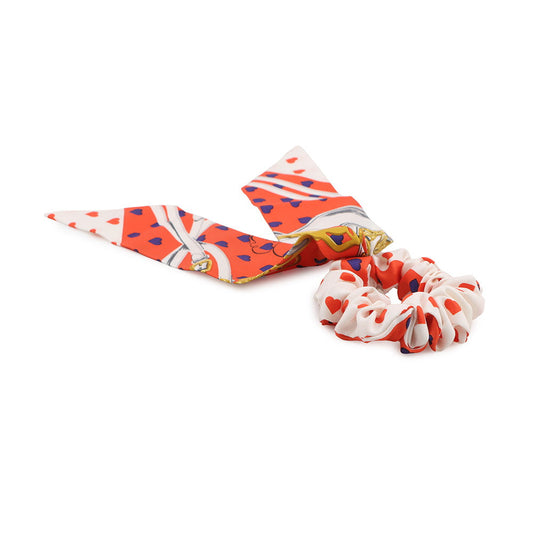 HERMES Scrunchie Bella Orange/White/Multicolor Silk100%