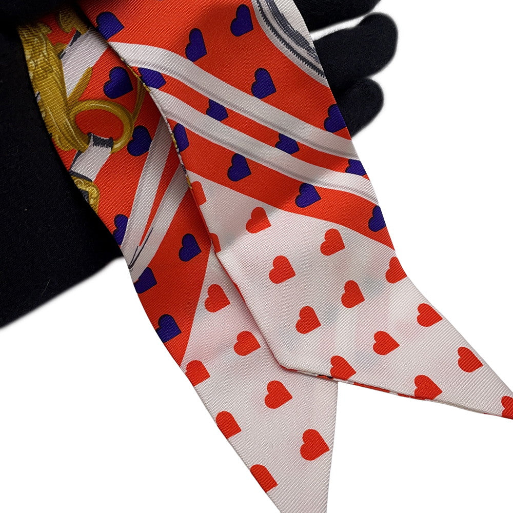 HERMES Scrunchie Bella Orange/White/Multicolor Silk100%