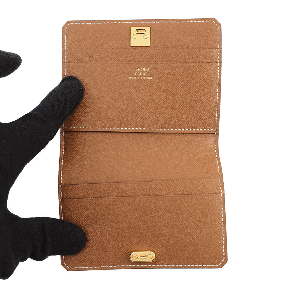 HERMES Medall Card Case Gold Veau Madame