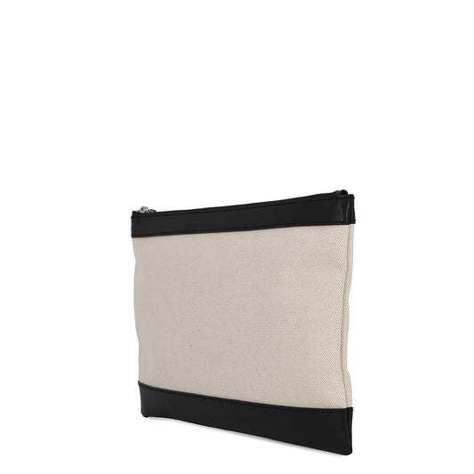 BALENCIAGA Navy Clip Clutch Back Natural/Black373834 9260 Leather Canvas