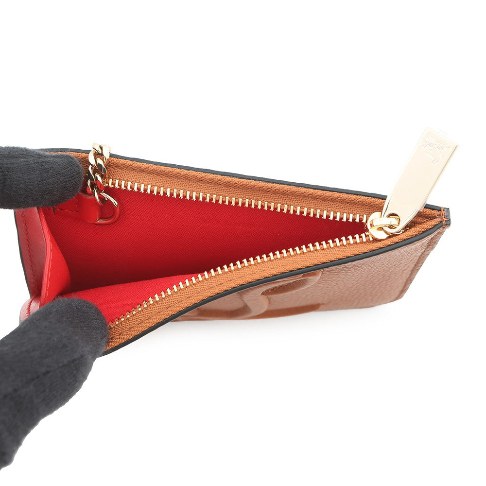 Christian Louboutin BY MY SIDE Key Chain Card Case Coin Purse Brown/Red3235084 Leather