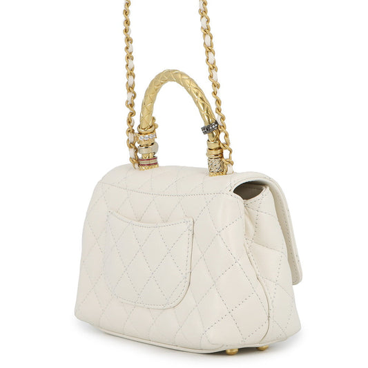 CHANEL Coco Handle 2WAYHandbag WhiteAS2215 Lambskin Size XXS