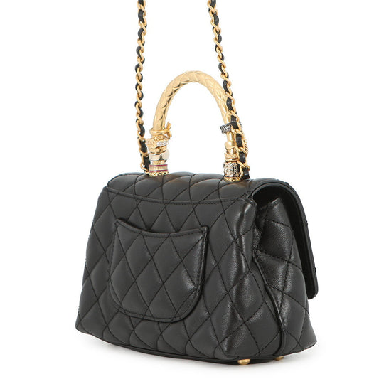 CHANEL Coco Handle 2WAYHandbag BlackAS2215 Lambskin Size XXS
