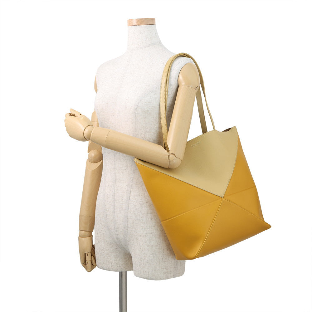 LOEWE Puzzle Fold Tote Dark Butter/SunflowerA779G50X18 Calf Leather Size Medium