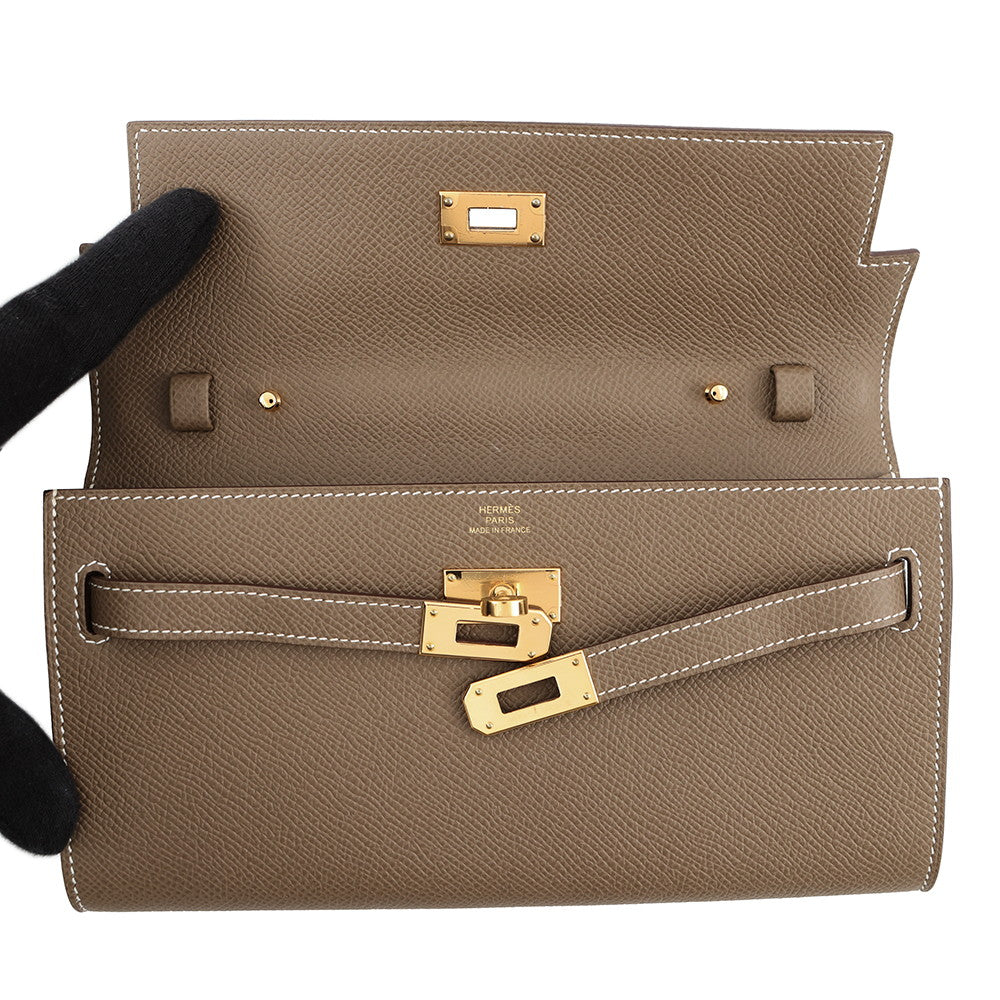 HERMES Kelly wallet long to go Etoupe Epsom