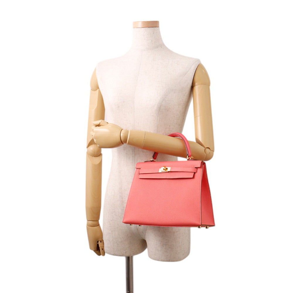 HERMES Kelly Sellier Rose Lipstick Chevre Myzore Goatskin Size 25