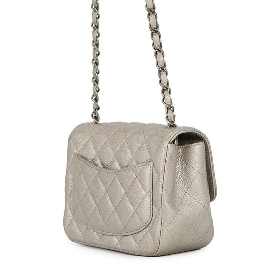CHANEL Mini Materasse Chain Shoulder SilverA35200 Caviar Leather Size 17