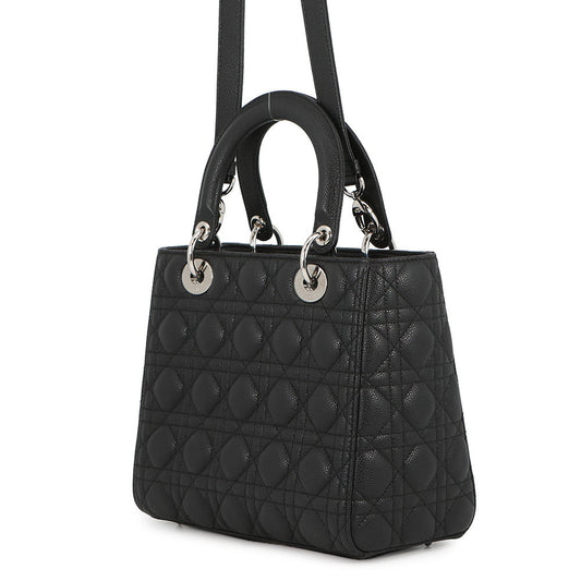 Dior Cannage Lady Dior 2WAY Handbag BlackM0565PWRT_M900 Grained CalfLeather Size Medium