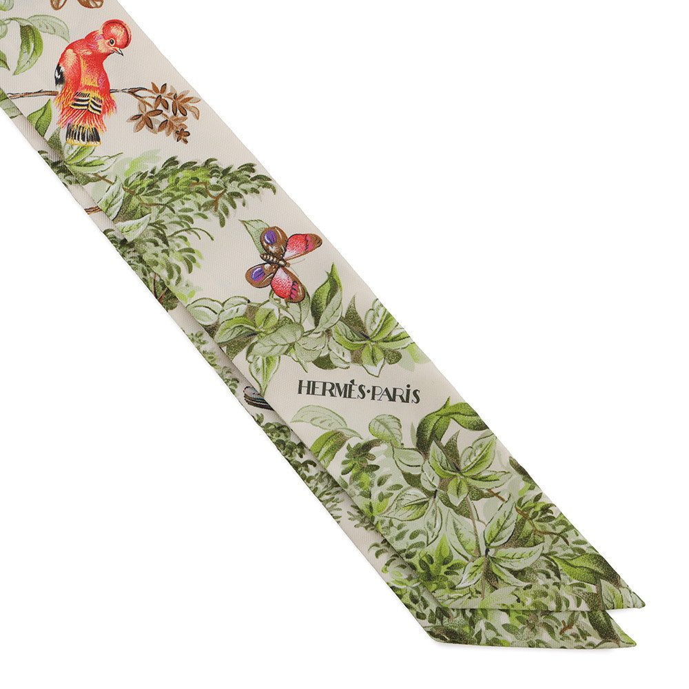 HERMES Twilly 《Near the equator》 Cream / Green / Multicolor Silk100%